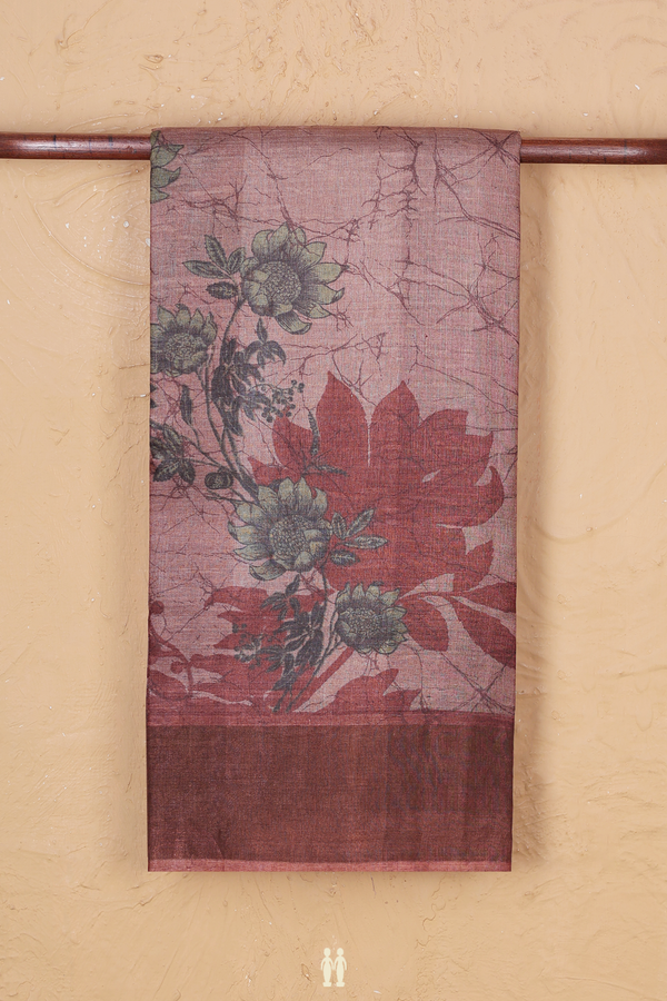 Tussar Silk Saree In Brown With Floral Printed Design