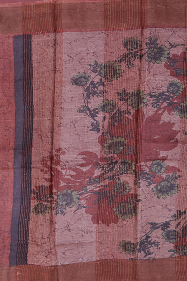 Tussar Silk Saree In Brown With Floral Printed Design