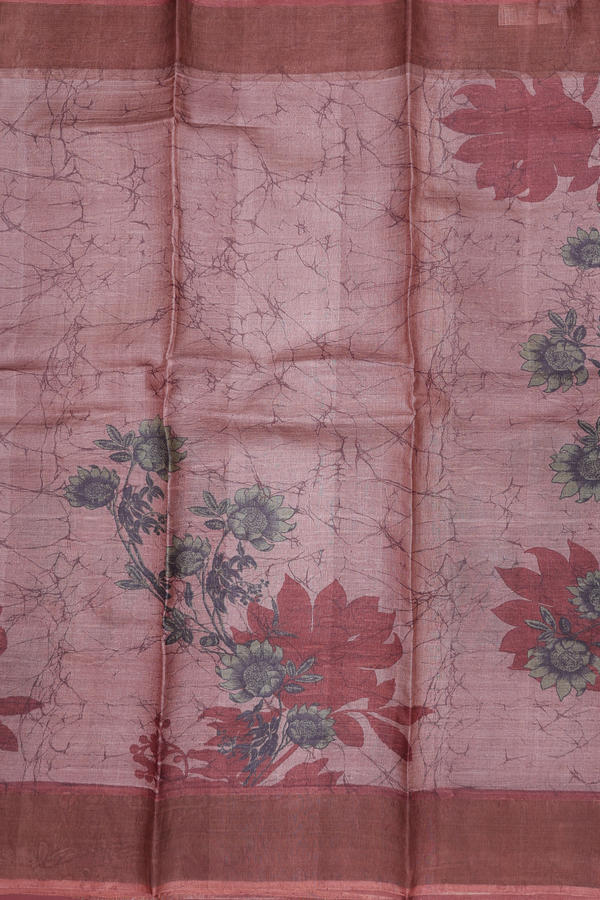 Tussar Silk Saree In Brown With Floral Printed Design
