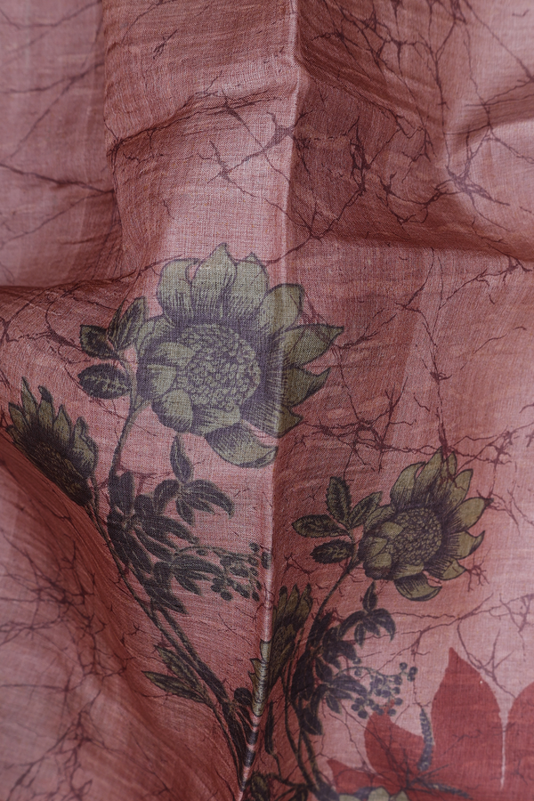 Tussar Silk Saree In Brown With Floral Printed Design