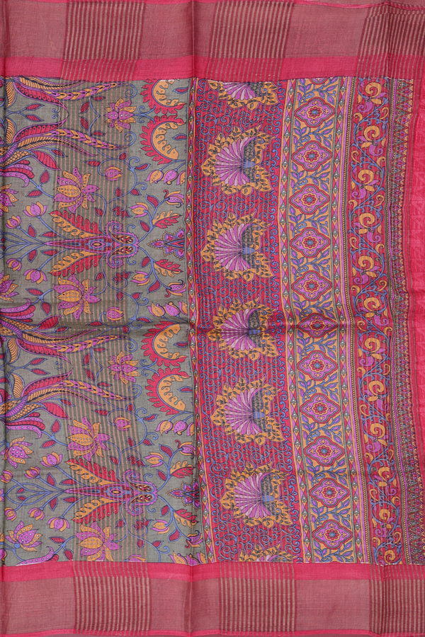 Tussar Silk Saree In Green With Printed Design