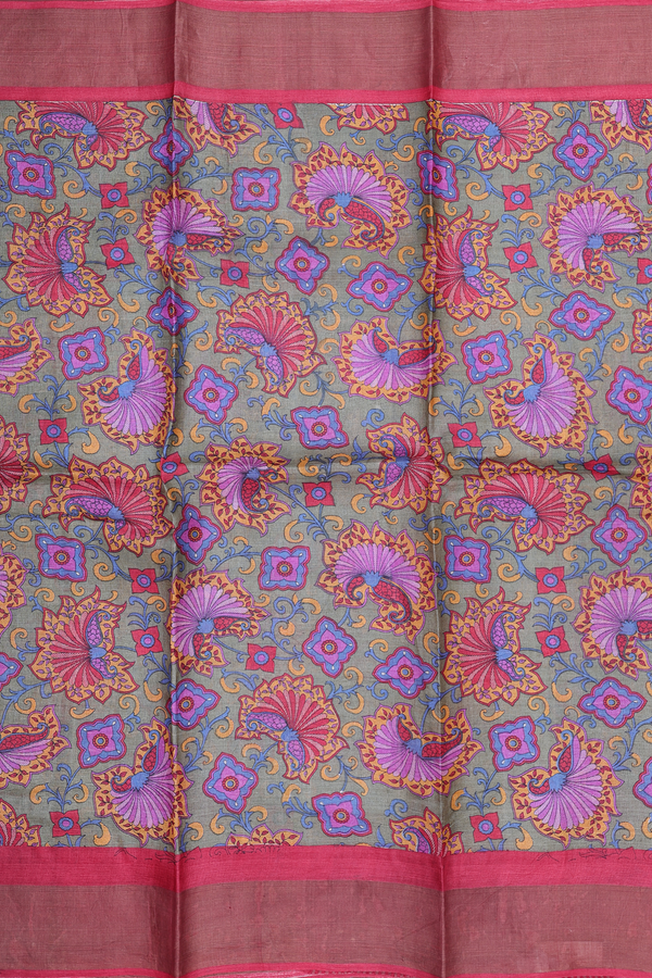 Tussar Silk Saree In Green With Printed Design