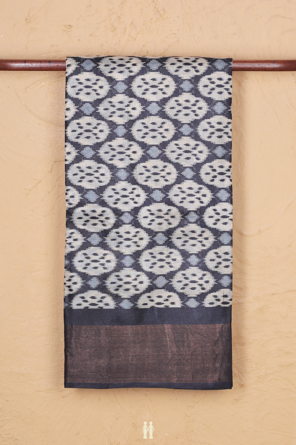 Tussar Silk Saree In Charcoal Grey With Printed Design