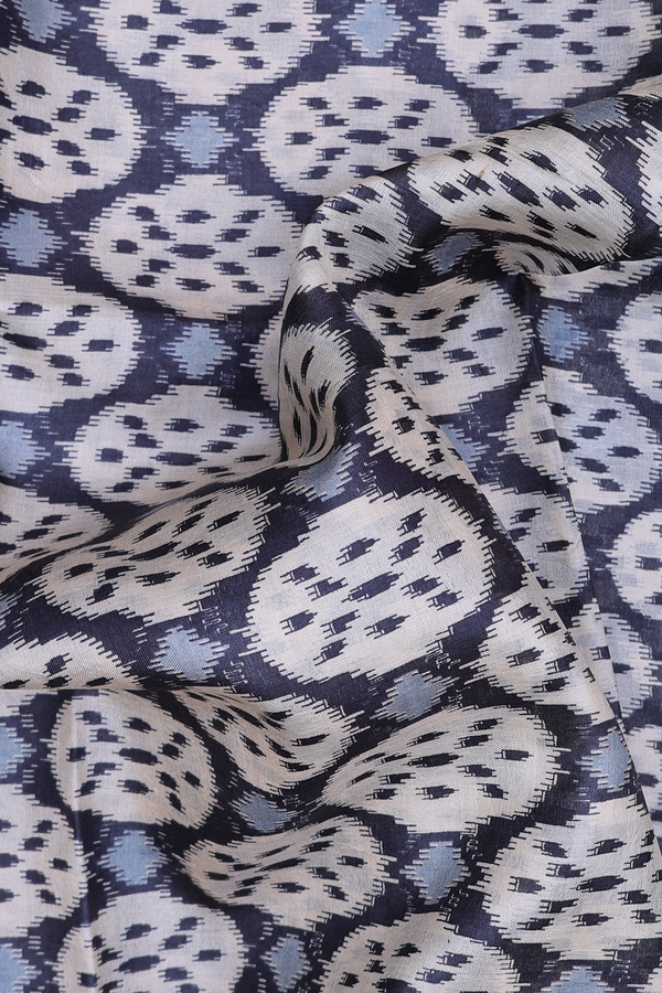 Tussar Silk Saree In Charcoal Grey With Printed Design