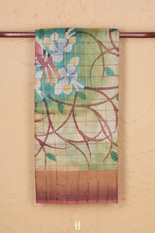 Tussar Silk Saree In Green With Allover Design
