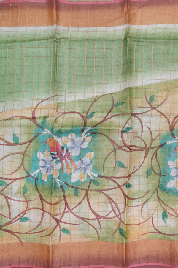 Tussar Silk Saree In Green With Allover Design