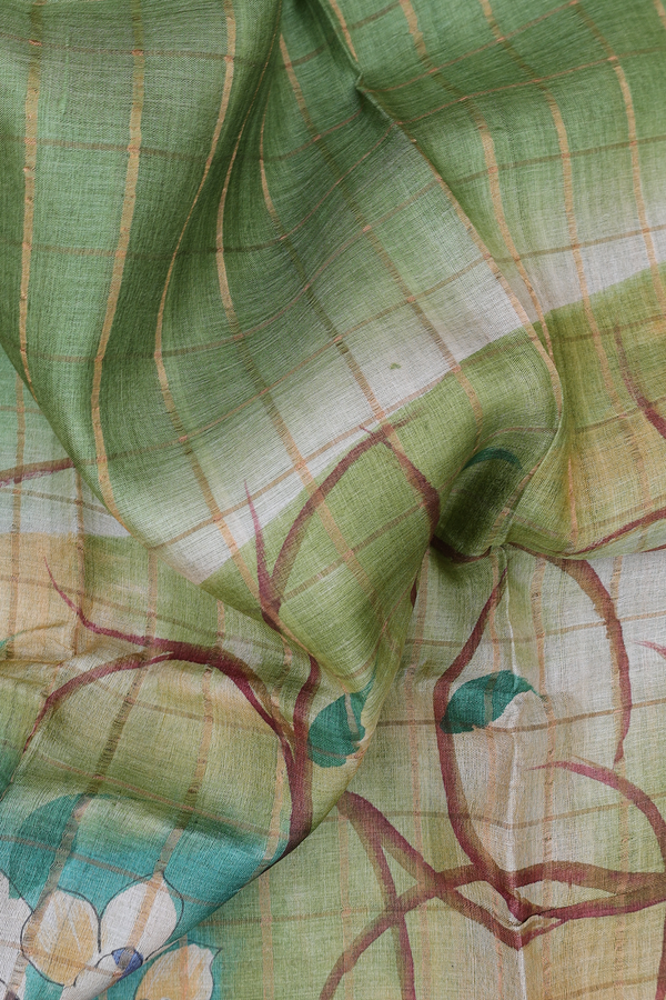 Tussar Silk Saree In Green With Allover Design