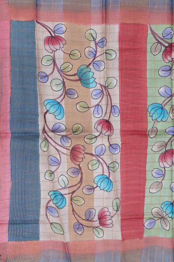 Tussar Silk Saree In Brown And Green With Checks Design