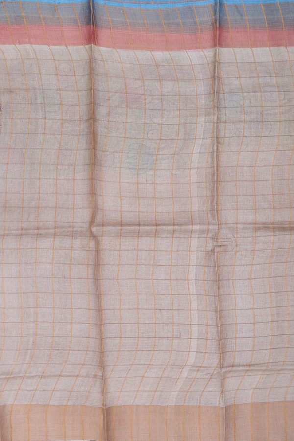 Tussar Silk Saree In Brown And Green With Checks Design