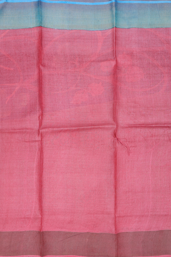 Tussar Silk Saree In Grey And Green With Leaf Design