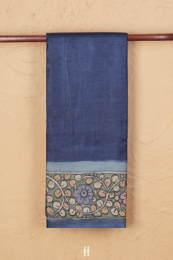 Tussar Silk Saree In Charcoal Grey With Floral Border