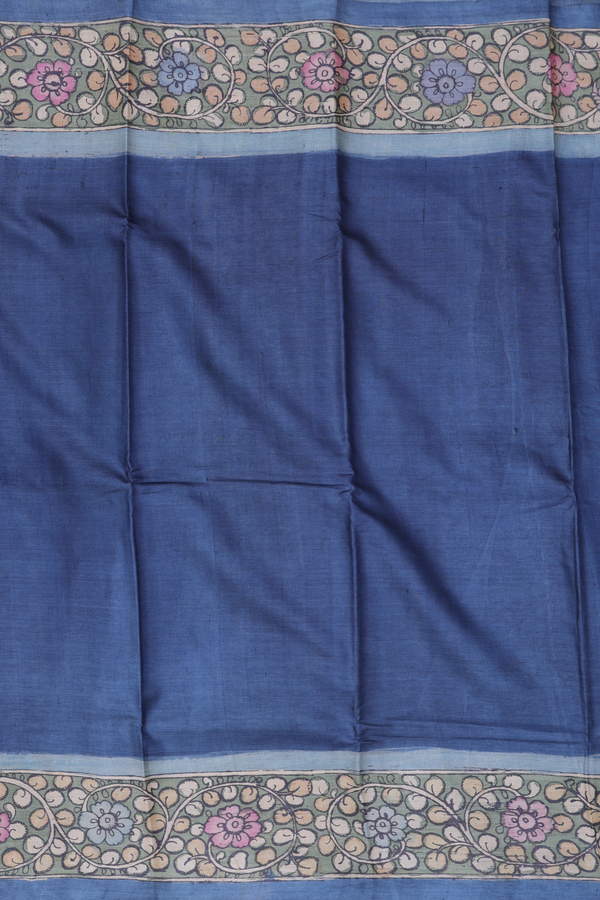Tussar Silk Saree In Charcoal Grey With Floral Border