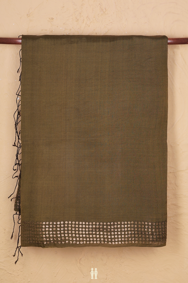 Bailu Silk Saree In Mehendi Green With Chamki Work Border