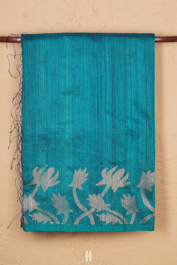 Bailu Silk Saree In Peacock Green With Zari Border