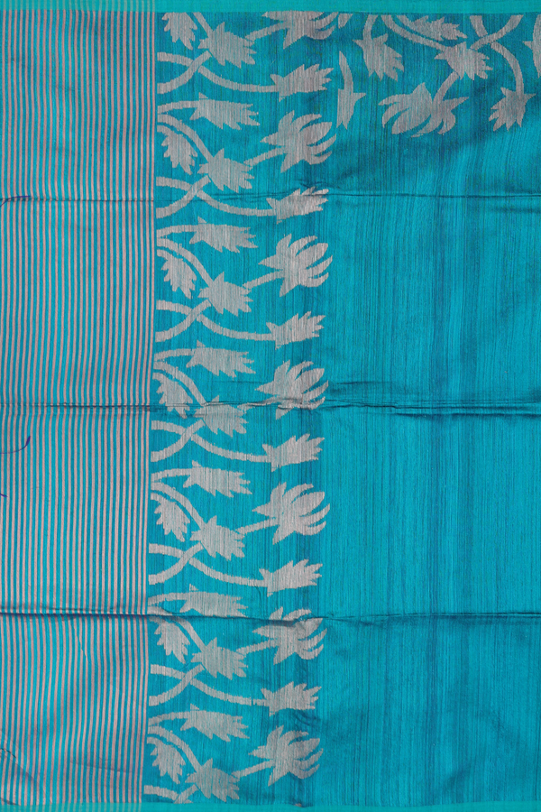 Bailu Silk Saree In Peacock Green With Zari Border