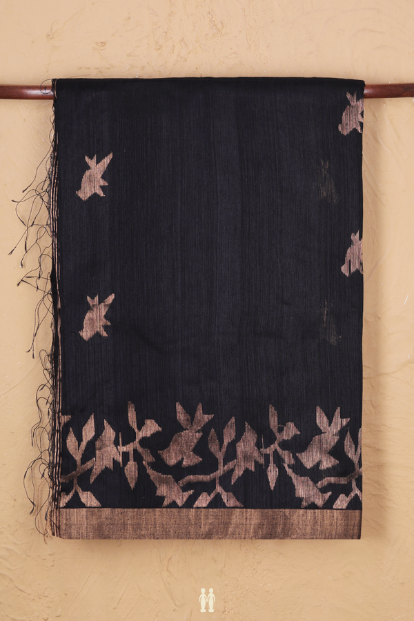Bailu Silk Saree In Black With Zari Motifs