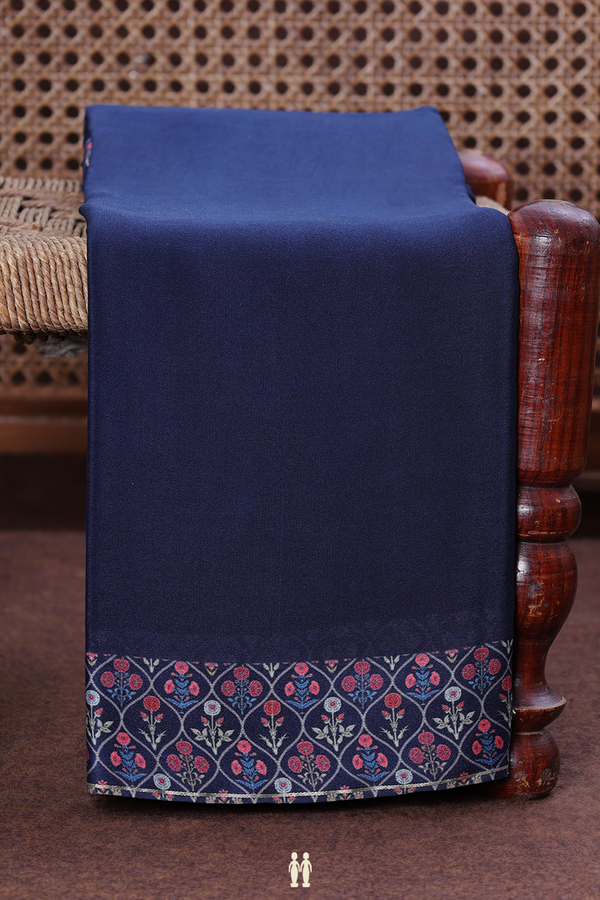 Crepe Saree In Oxford Blue With Ogee Border