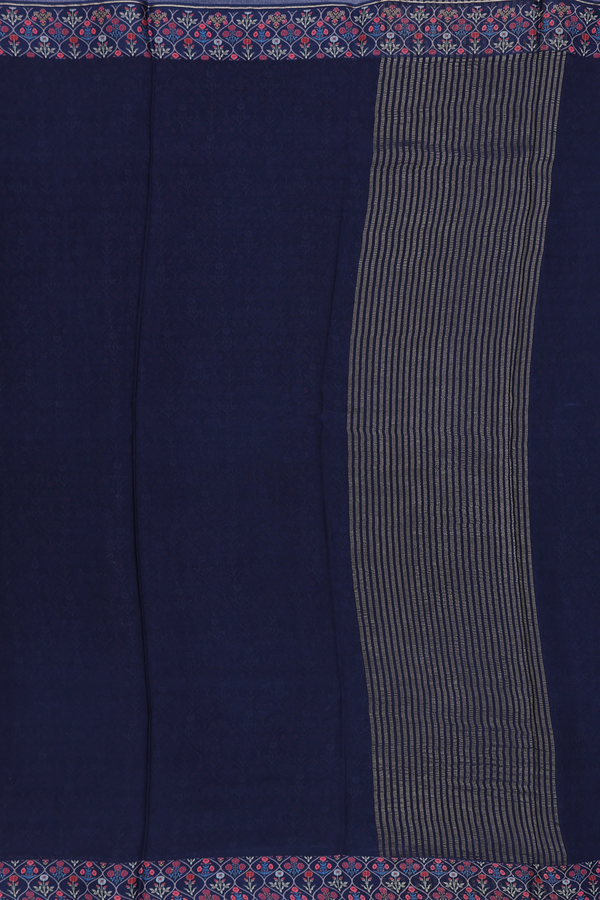 Crepe Saree In Oxford Blue With Ogee Border