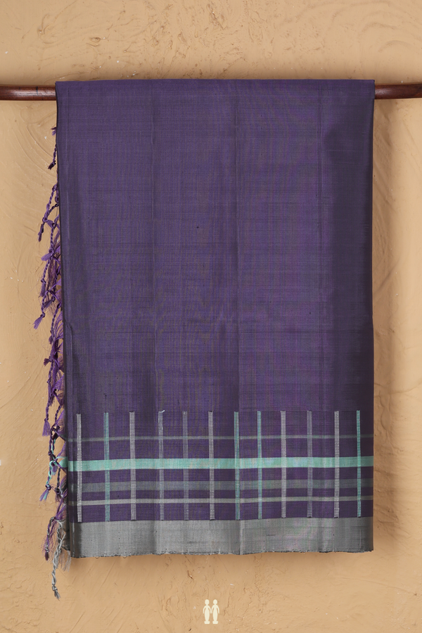 Soft Silk Saree In Indigo Violet With Checks Border