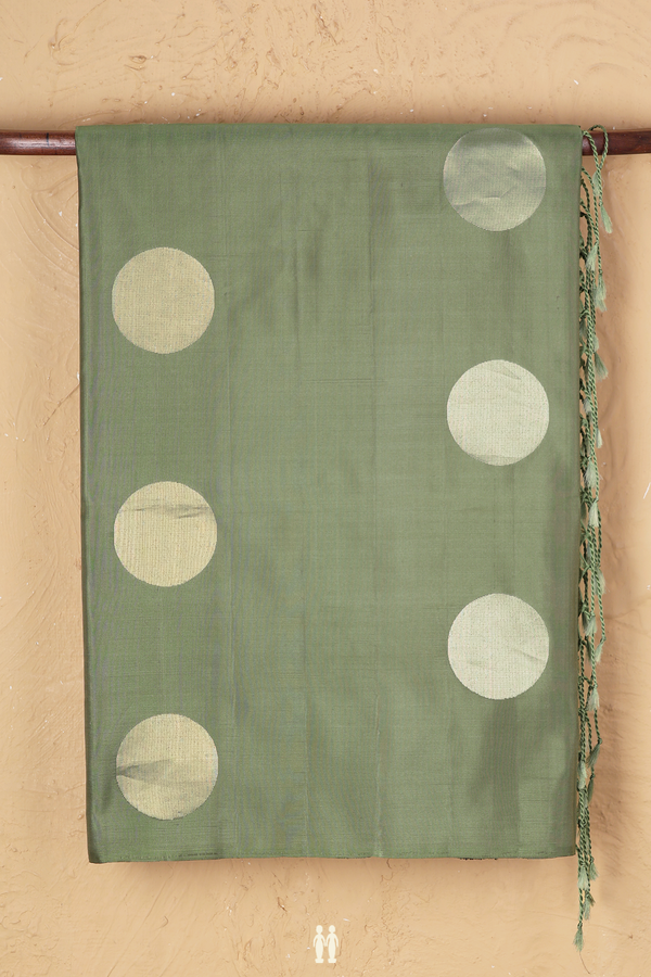 Soft Silk Saree In Sage Green With Circle Motifs