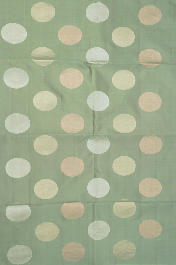 Soft Silk Saree In Sage Green With Circle Motifs