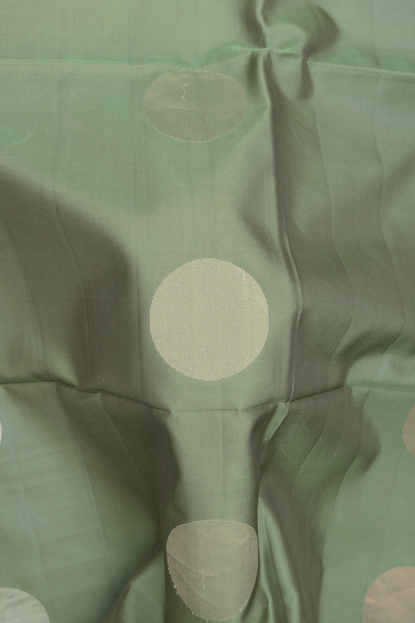 Soft Silk Saree In Sage Green With Circle Motifs