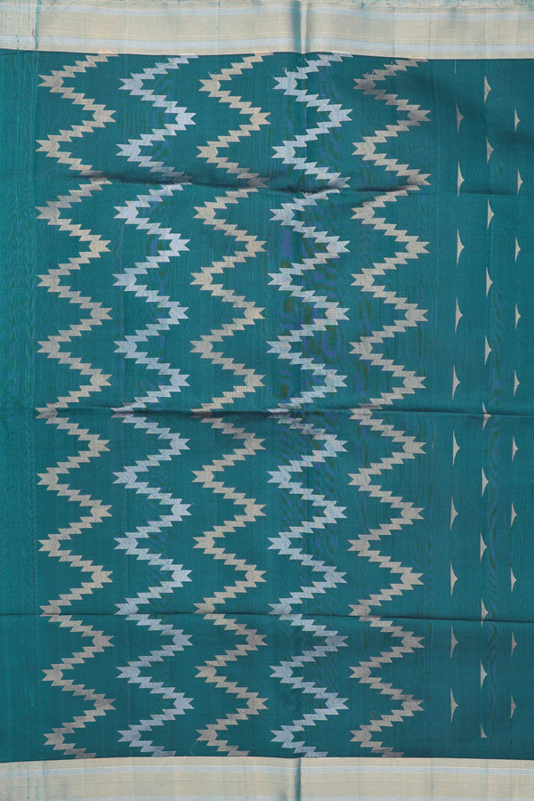 Soft Silk Saree In Dark Teal Blue With Zari Buttas