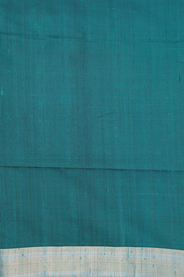 Soft Silk Saree In Dark Teal Blue With Zari Buttas