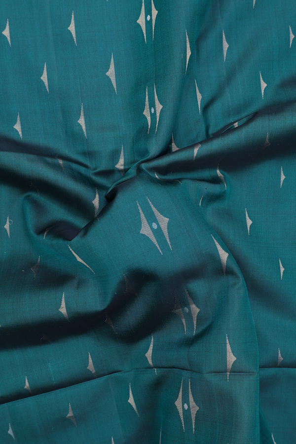 Soft Silk Saree In Dark Teal Blue With Zari Buttas