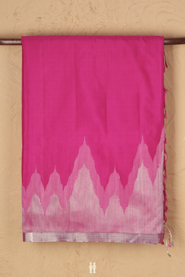 Soft Silk Saree In Rani Pink With Temple Border
