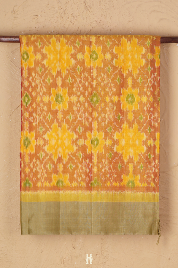Soft Silk Saree In Dual Tone With Ikat Design