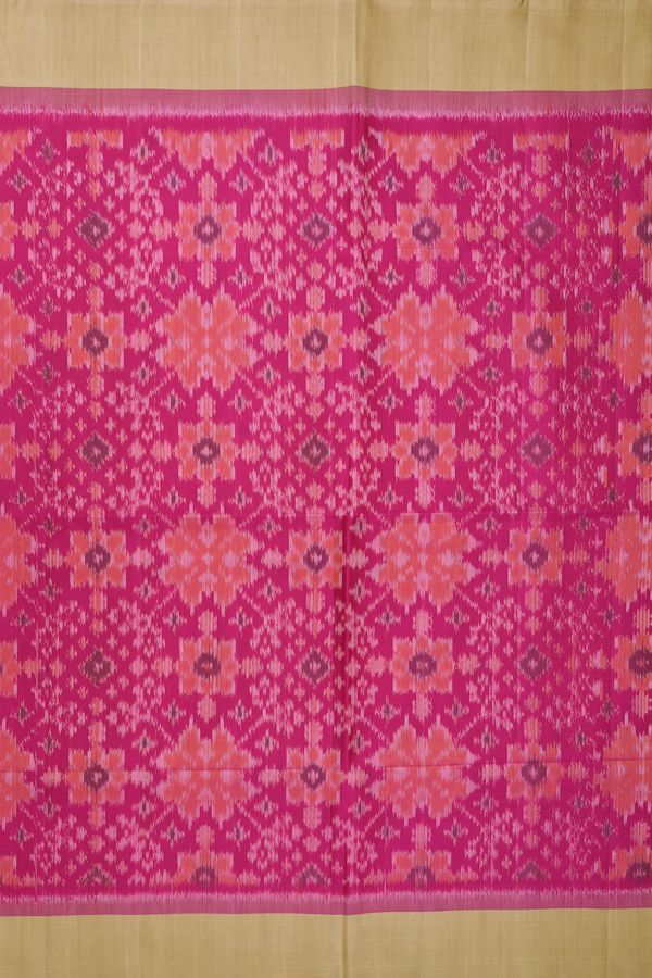 Soft Silk Saree In Dark Pink With Ikat Design