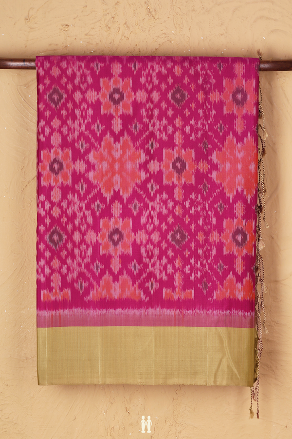 Soft Silk Saree In Dark Pink With Ikat Design