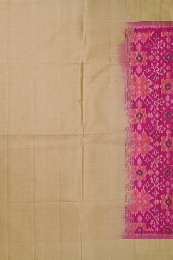 Soft Silk Saree In Dark Pink With Ikat Design