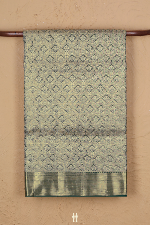 Kanchipuram Silk Saree In Tissue Green With Diamond Buttas