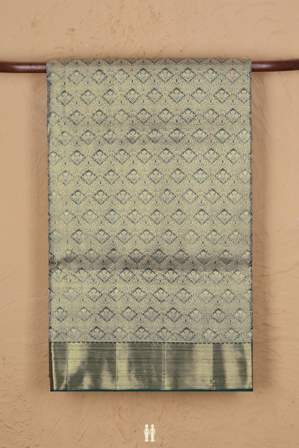Kanchipuram Silk Saree In Tissue Green With Diamond Buttas