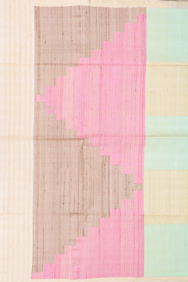 Soft Silk Saree In Cream Color With Stripes Design