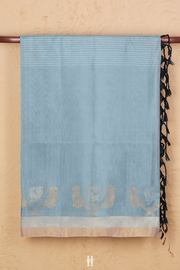 Soft Silk Saree In Shades Of Blue Along Stripes With Buttas