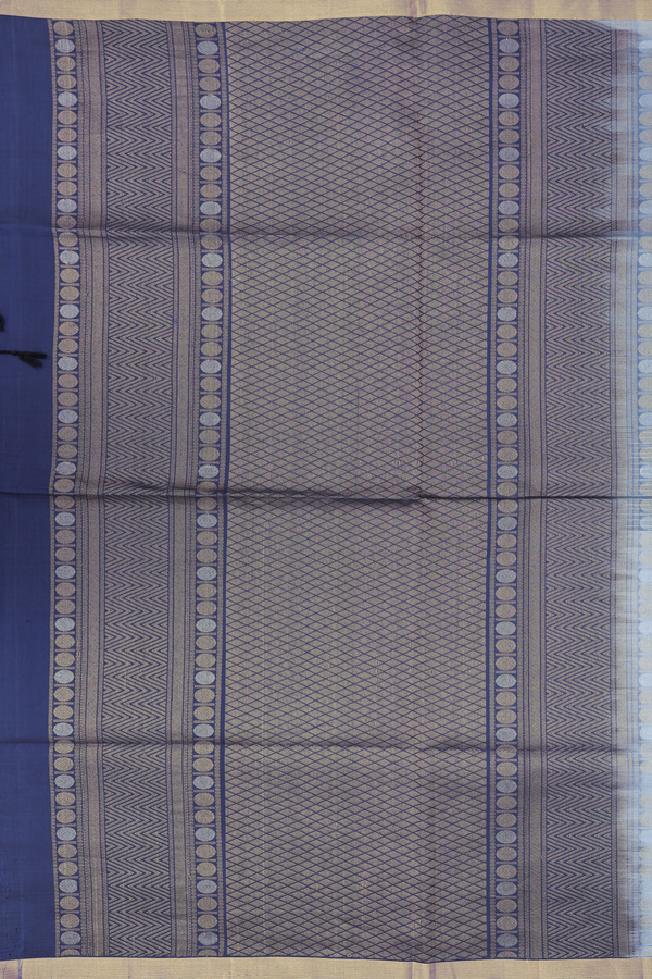 Soft Silk Saree In Shades Of Blue Along Stripes With Buttas