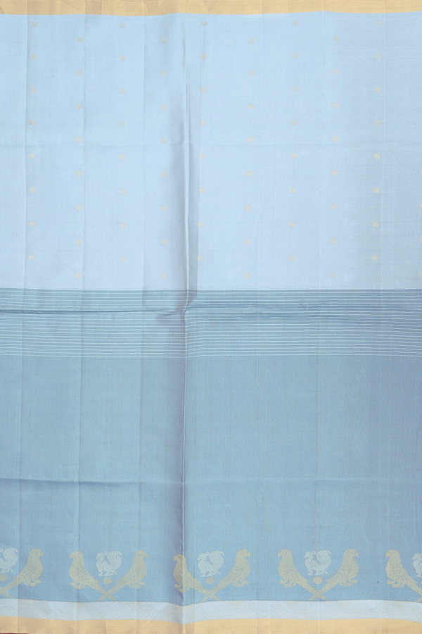 Soft Silk Saree In Shades Of Blue Along Stripes With Buttas