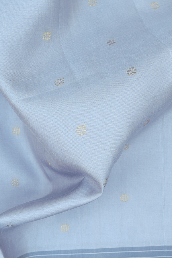 Soft Silk Saree In Shades Of Blue Along Stripes With Buttas