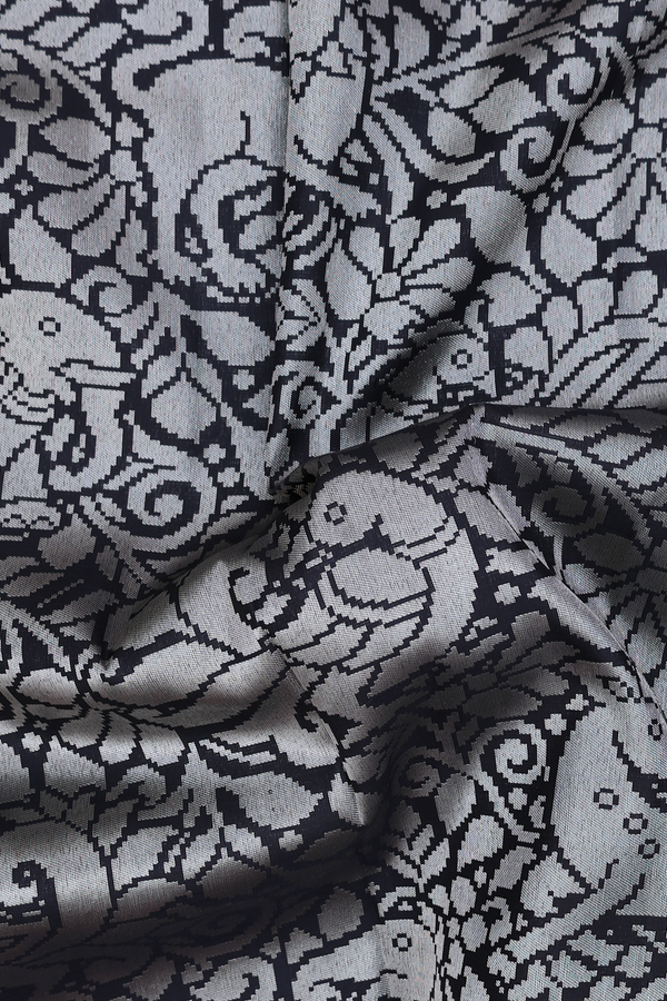 Kanchipuram Silk Saree In Black With Rising Border