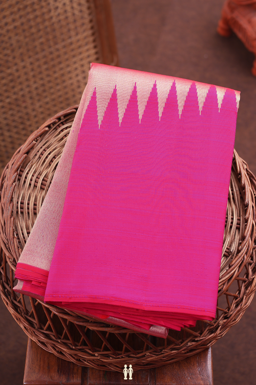 Kanchipuram Silk Saree In Tissue Pink With Rising Border