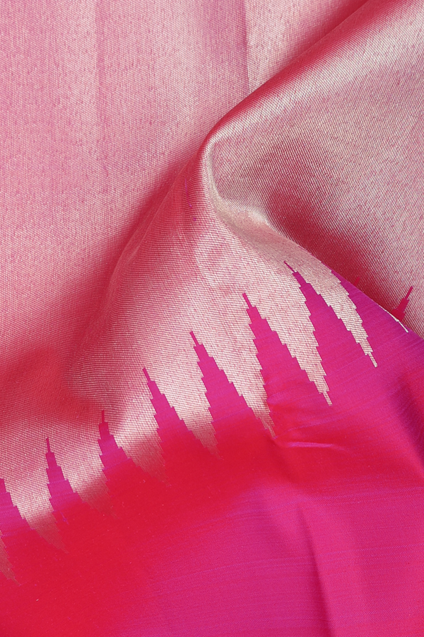 Kanchipuram Silk Saree In Tissue Pink With Rising Border