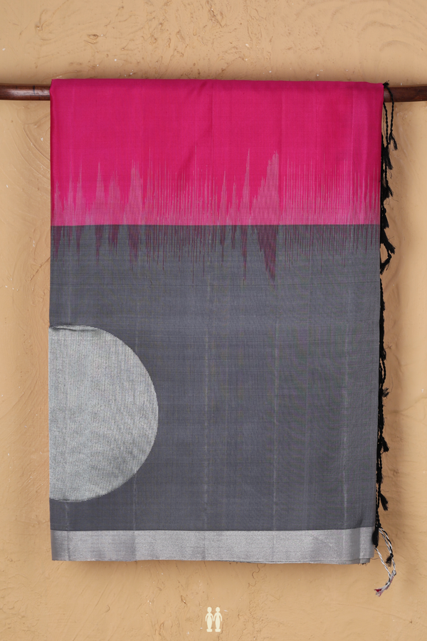 Soft Silk Saree In Plain Rani Pink With Contrast Border