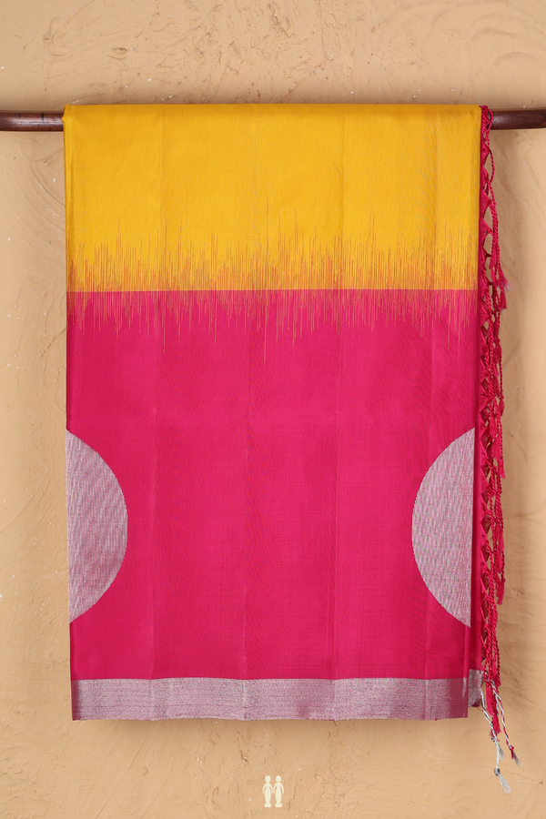 Soft Silk Saree In Plain Yellow With Contrast Border