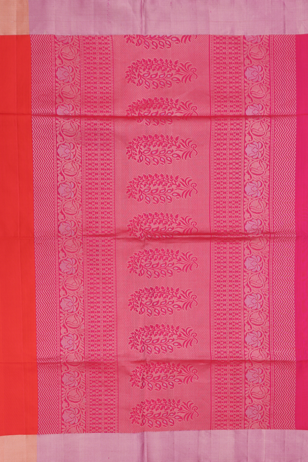 Soft Silk Saree In Bright Orange With Birds Motifs