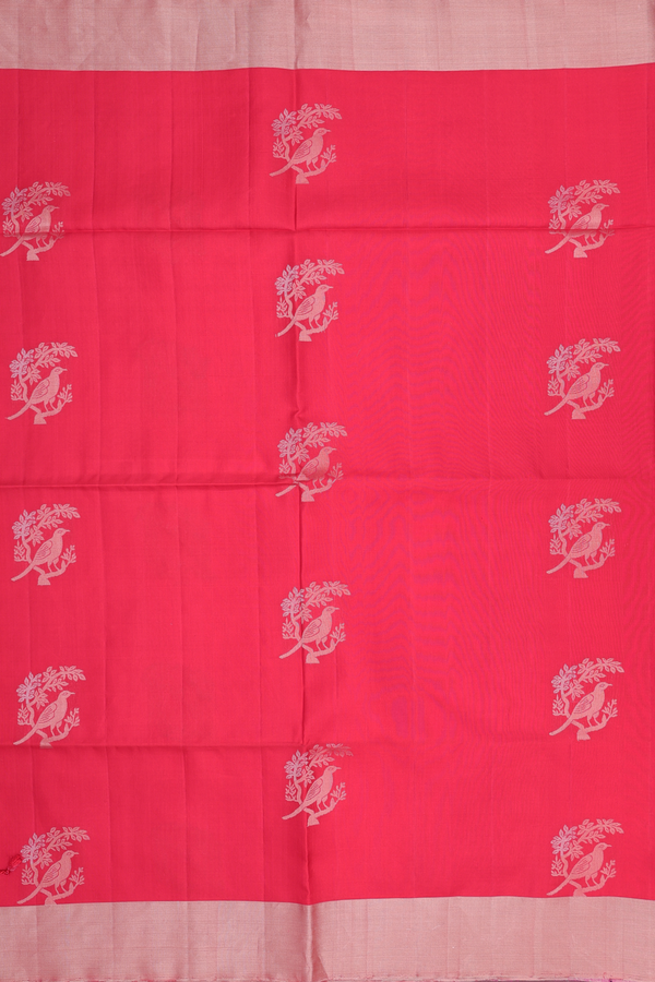 Soft Silk Saree In Chilli Red With Birds Motifs