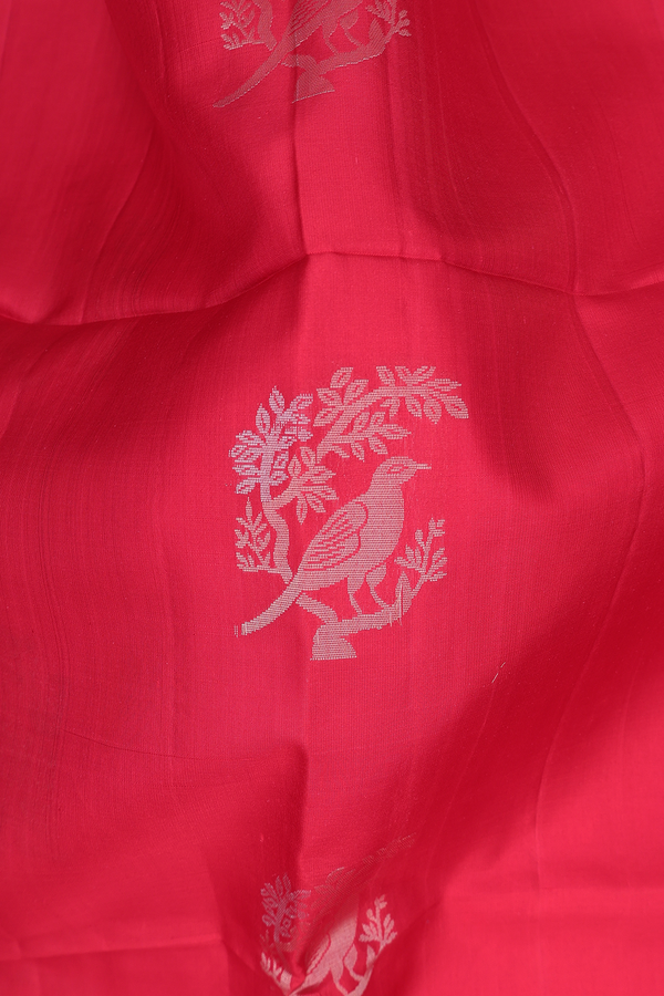 Soft Silk Saree In Chilli Red With Birds Motifs