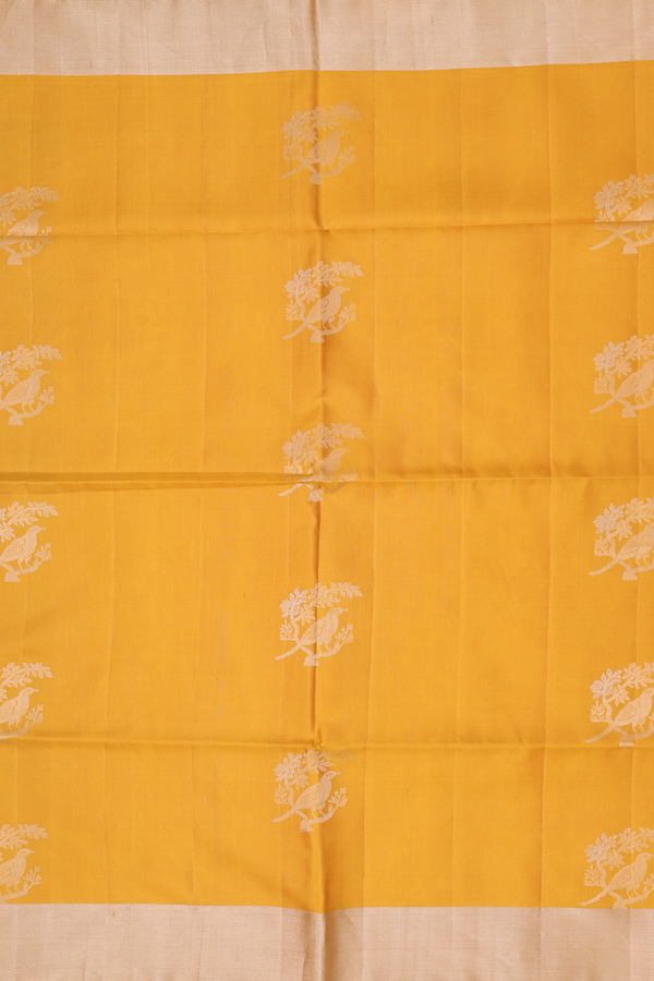 Soft Silk Saree In Yellow With Birds Motifs